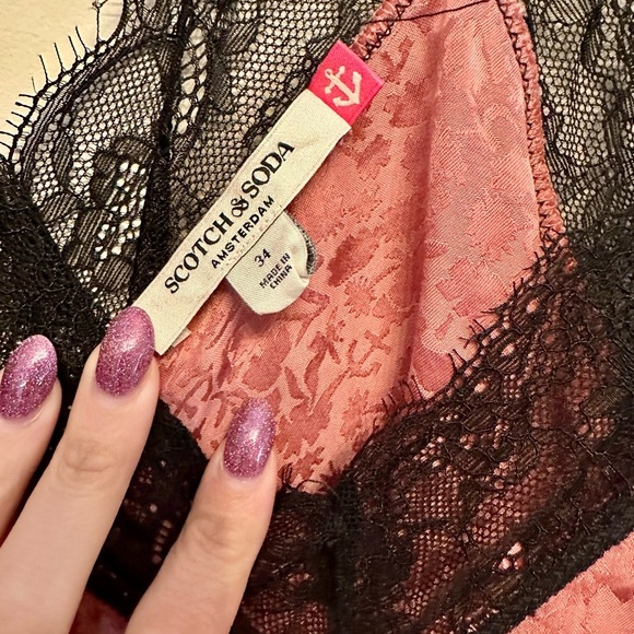 Scotch & Soda Pink Tank Top with Black Lace Details XS - Picture 2 of 4